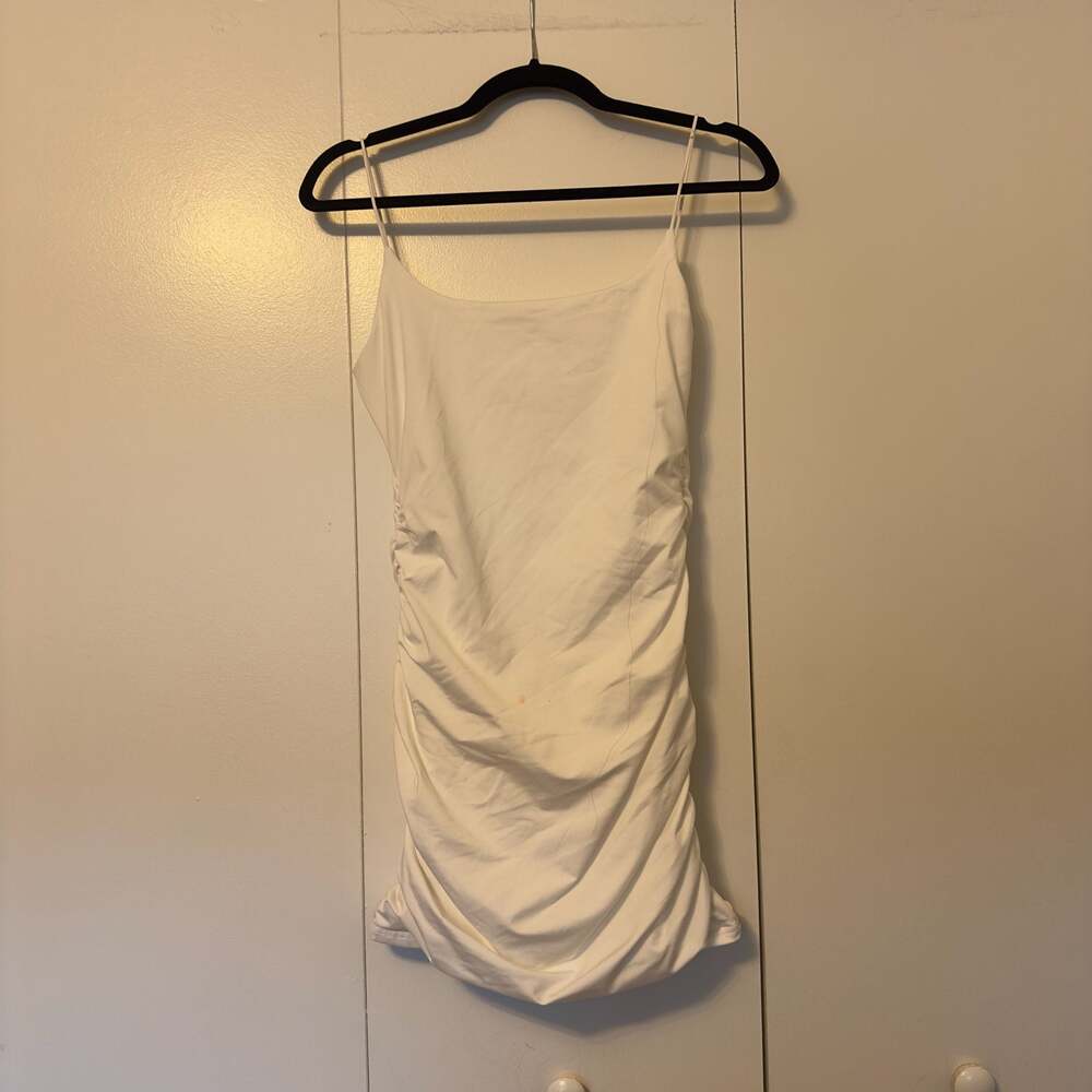Shein White Ruched Mini Dress Size Medium
